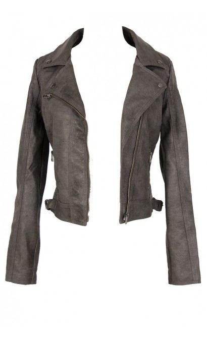 Grey Fitted Vegan Leather Jacket 